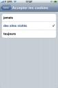 Cookies dans Safari, iPhone